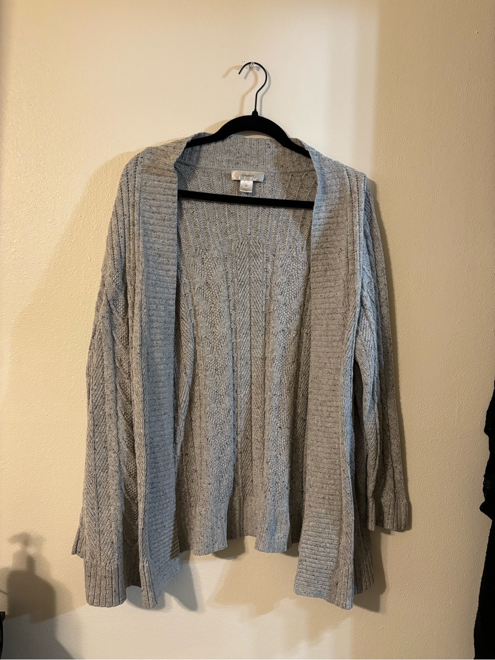 CJ Banks Light Gray Open-Front Cable Knit Cardigan